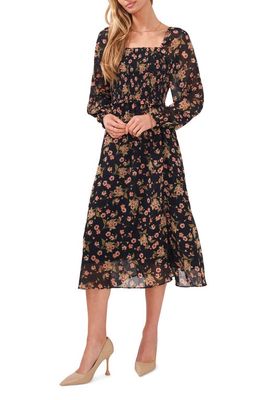 1.STATE Floral Long Sleeve Dress in Black/Multi