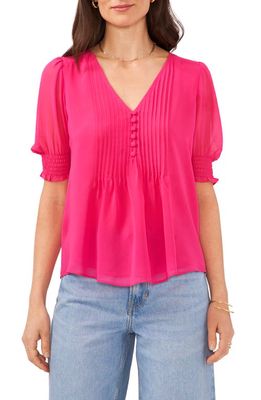 1.STATE Floral Pintuck Puff Sleeve Blouse in Cabaret Pink