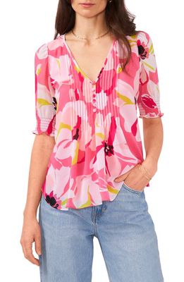 1.STATE Floral Pintuck Puff Sleeve Blouse in Meadow Pop Red