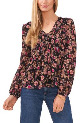 1.STATE Floral Pleated Button-Up Blouse in Woodblock Floral
