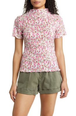 1.STATE Floral Plissé Short Sleeve Top in Garden Bliss
