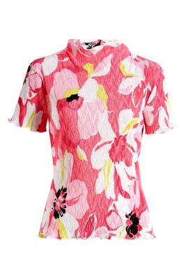 1.STATE Floral Plissé Short Sleeve Top in Meadow Pop Red