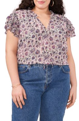 1.STATE Floral Print Flutter Sleeve Blouse in Twilight Purple Multi