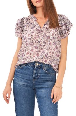 1.STATE Floral Print Flutter Sleeve Blouse in Twilight Purple