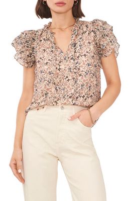 1.STATE Floral Print Flutter Sleeve Top in Dusty Peach