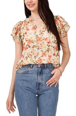 1.STATE Floral Print Flutter Sleeve Top in Ivory