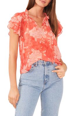 1.STATE Floral Print Flutter Sleeve Top in Rose Of Sharon