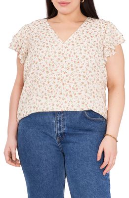 1.STATE Floral Print Flutter Sleeve Top in Soft Rosettes