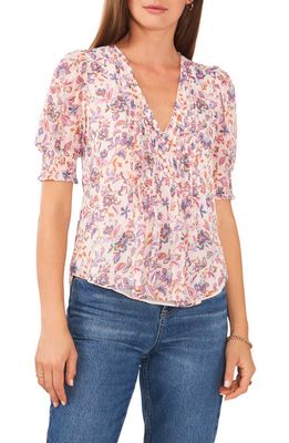 1.STATE Floral Print Pintuck Blouse in Ivory/Pink/Multi