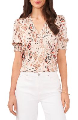 1.STATE Floral Print Pleated Bib Blouse in Tapioca Floral