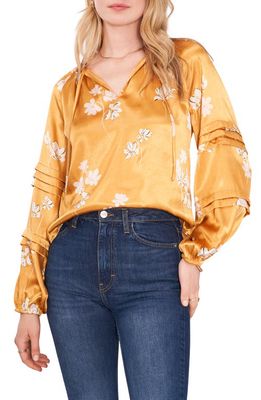 1.STATE Floral Print Pleated Charmeuse Blouse in Blooming Iris