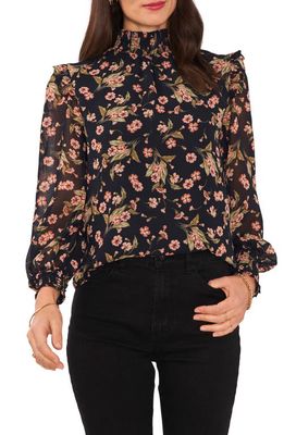 1.STATE Floral Print Ruffle Blouse in Black/Multi