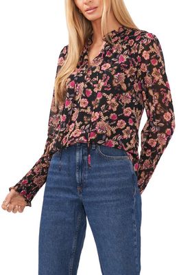1.STATE Floral Print Smocked Blouse in Woodblock Floral