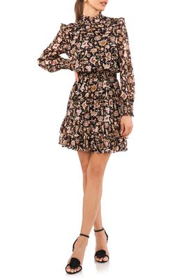 1.STATE Floral Ruffle Long Sleeve Minidress in Rich Black