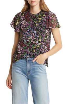 1.STATE Floral Ruffle Neck Chiffon Top in Ditsy Patches