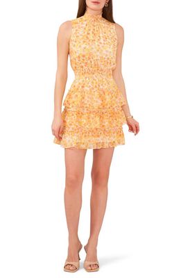 1.STATE Floral Sleeveless Tiered Ruffle Dress in Corn Silk Yellow