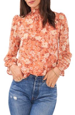 1.STATE Floral Smocked Neck Blouse in Peach Multi