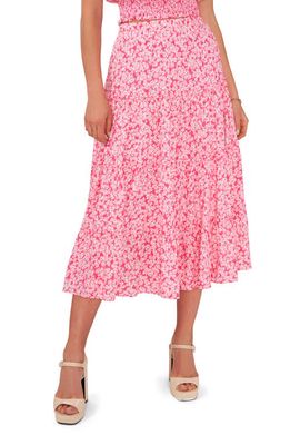 1.STATE Floral Tiered Midi Skirt in Pink/White