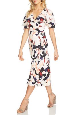 1.STATE Floral Wrap Midi Dress in Cloud