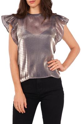 1.STATE Flutter Sleeve Metallic Top in Pewter