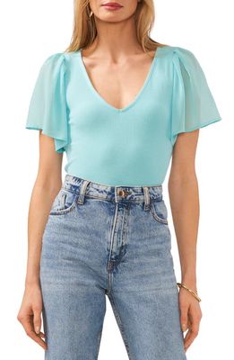 1.STATE Flutter Sleeve Rib Knit T-Shirt in Blue River