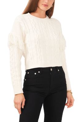 1.STATE Fringe Sleeve Cable Knit Crop Sweater in Antique White