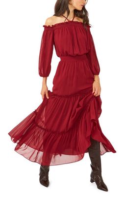 1.STATE Halter Long Sleeve Maxi Dress in Earth Red