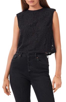 1.STATE Lace Shoulder Pad Sleeveless Top in Rich Black