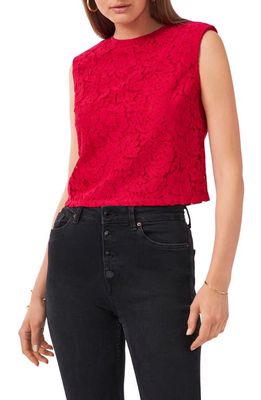 1.STATE Lace Shoulder Pad Sleeveless Top in Wineberry