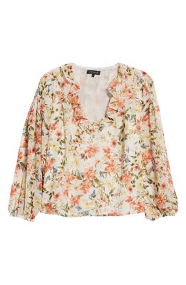 1.STATE Long Sleeve Ruffle Blouse in White Multi
