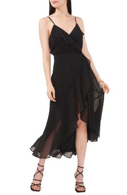 1.STATE Metallic Dot Ruffle High-Low Maxi Dress in Rich Black