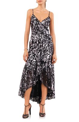 1.STATE Metallic Floral High-Low Maxi Dress in Rich Black