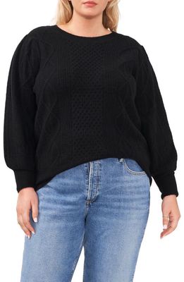 1.STATE Mixed Cable Crewneck Sweater in Rich Black