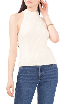 1.STATE Mixed Cable Sleeveless Cotton Blend Sweater in Antique White