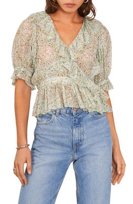1.STATE Mixed Print Chiffon Blouse in Green River