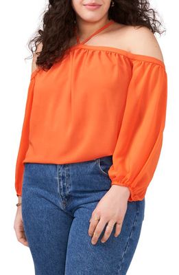1.STATE Off the Shoulder Sheer Chiffon Blouse in Tigerlily