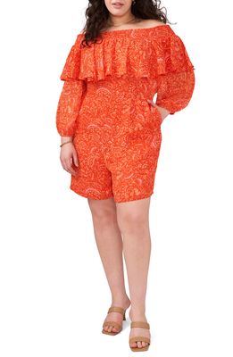 1.STATE Paisley Smocked Off the Shoulder Romper in Scrolling Paisley