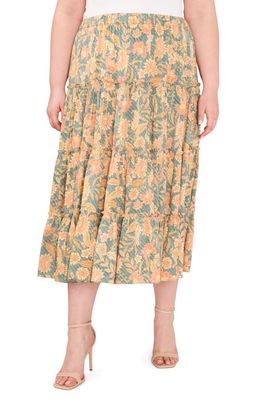 1.STATE Paisley Tiered Skirt in Green Milieu