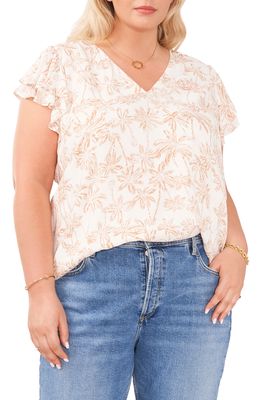 1.STATE Palm Tree Print Flutter Sleeve Top in Etched Palm
