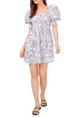 1.STATE Puff Sleeve Floral Cotton Poplin Minidress in Whistful Paisley