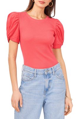 1.STATE Puff Sleeve Rib Knit T-Shirt in Crimson Pink