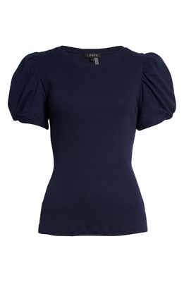 1.STATE Puff Sleeve Rib Knit T-Shirt in Navy Blue