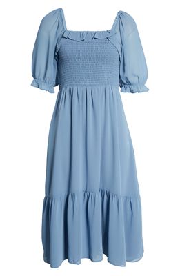 1.STATE Puff Sleeve Smocked Dress in Porcelain Blue