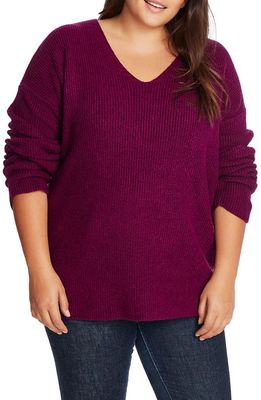 1.STATE Rib Knit V-Neck Sweater in Crushed Berry