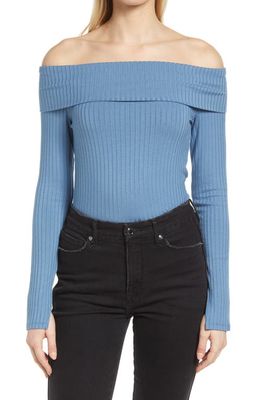 1.STATE Rib Off the Shoulder Top in Blue