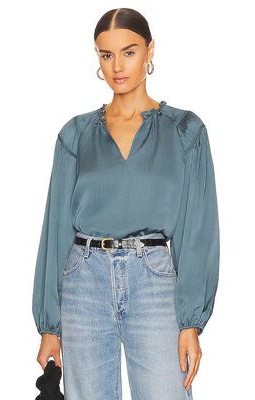 1. STATE Ruched Detail Raglan Top in Blue