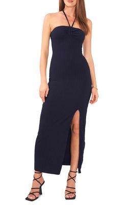1.STATE Ruched Rib Knit Halter Maxi Dress in Classic Navy