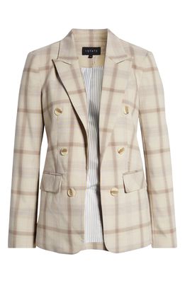 1.STATE Ruched Sleeve Plaid Double Breasted Blazer in Violet Tulle