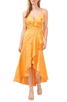 1.STATE Ruffle Faux Wrap High-Low Dress in Russet Orange