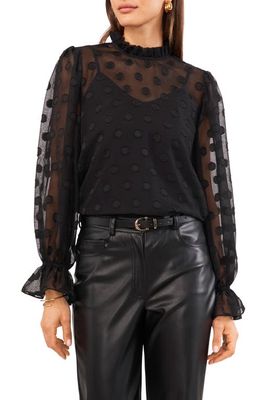 1.STATE Ruffle Jacquard Blouse in Rich Black